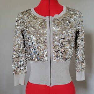 XS / Zipper Cardigan / White House Black Market / Color Off-white Gold / Sequins